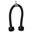 Black twisted rope with metal clip on a white background