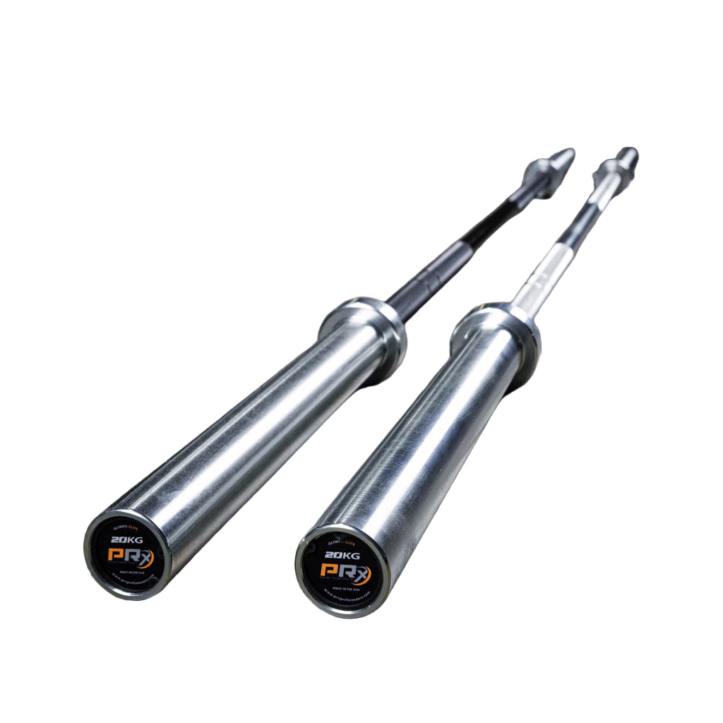 Two 20kg barbells with 'PRx' branding.