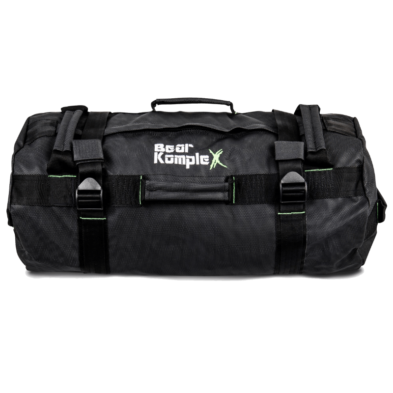 Black duffel bag with 'Bear KompleX' logo on a white background