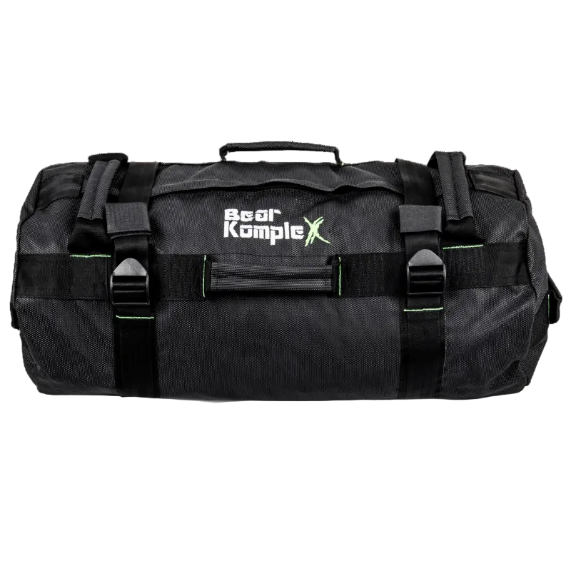 Black duffel bag with 'Bear KompleX' logo on a white background