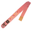 Pink lifting belt with donut pattern and brown end piece on a white background