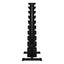 Black metal weight stack on a white background