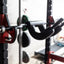 Barbell on a squat rack in a gym setting