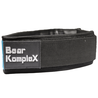 Black weightlifting belt with 'Bear KompleX' logo on a white background
