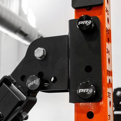 Close-up of a PRx Halo arm attachment on an orange rack