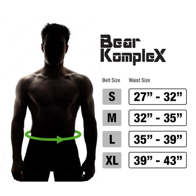 Silhouette of a man with waist measurement chart on a white background, featuring 'Bear KompleX' branding.
