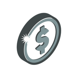gray and white coin like shape with the money sign in the middle