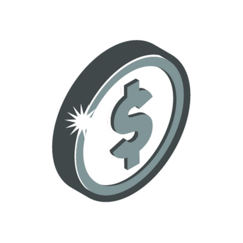 gray and white coin like shape with the money sign in the middle