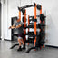 Person using a weight rack in a gym setting