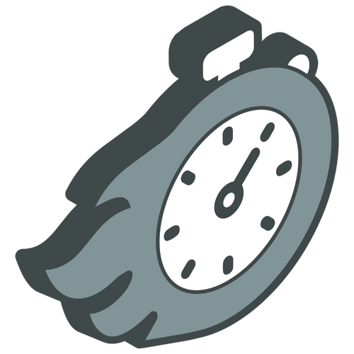 A stylized stopwatch icon in muted gray and dark gray on a plain white background.