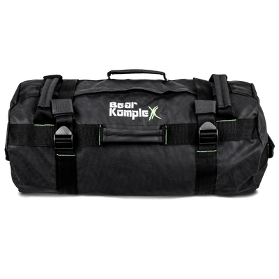 Black duffel bag with 'Bear KompleX' logo on a white background