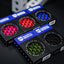 Four boxes of baseball rescue products with different colored circles on a dark surface.