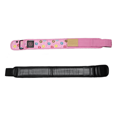 Pink belt with colorful pattern and black belt on a white background