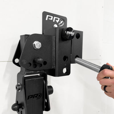 Black PRX weightlifting attachment on a white background