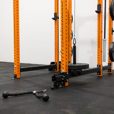 Ripcord Low Pulley with rope handle mounted to Build Limitless 6-Post. 