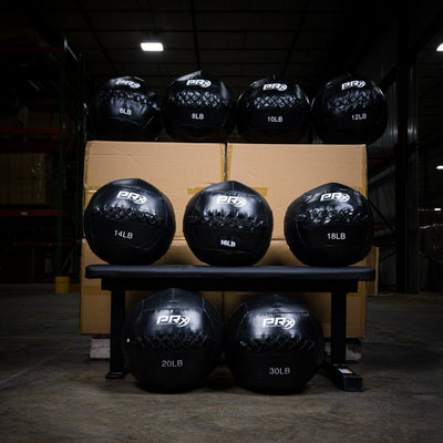 Line up of all medicine ball weight options