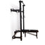 Space saving squat rack with wall-mounted folding bench