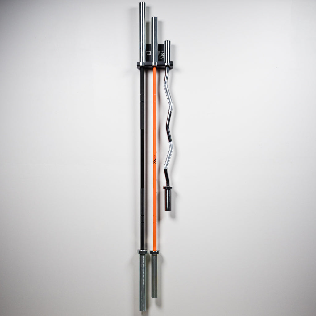 Three-Bar Storage with Men's Bar, Women's Bar, and EZ Curl Bar